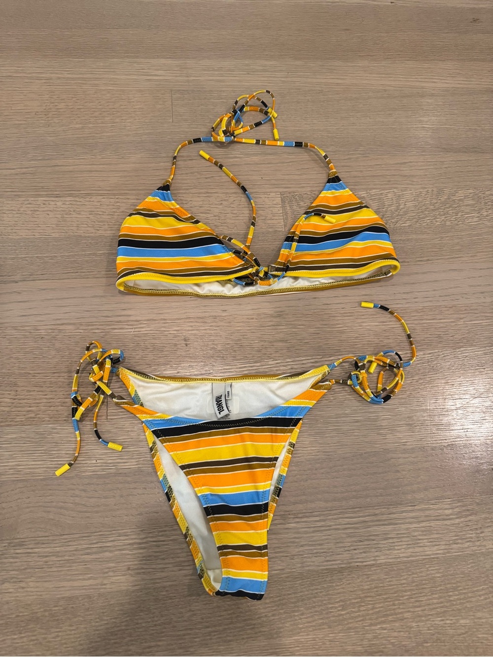 triangl swimwear Yellow & Blue Striped Triangle Bikini